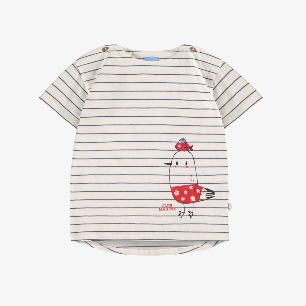 Cream and blue t-shirt in jersey with stripes
