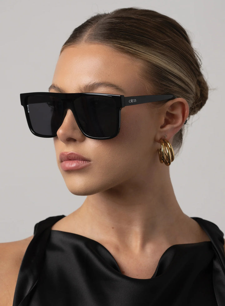 oversized rounded black sunglasses with smoke black lens