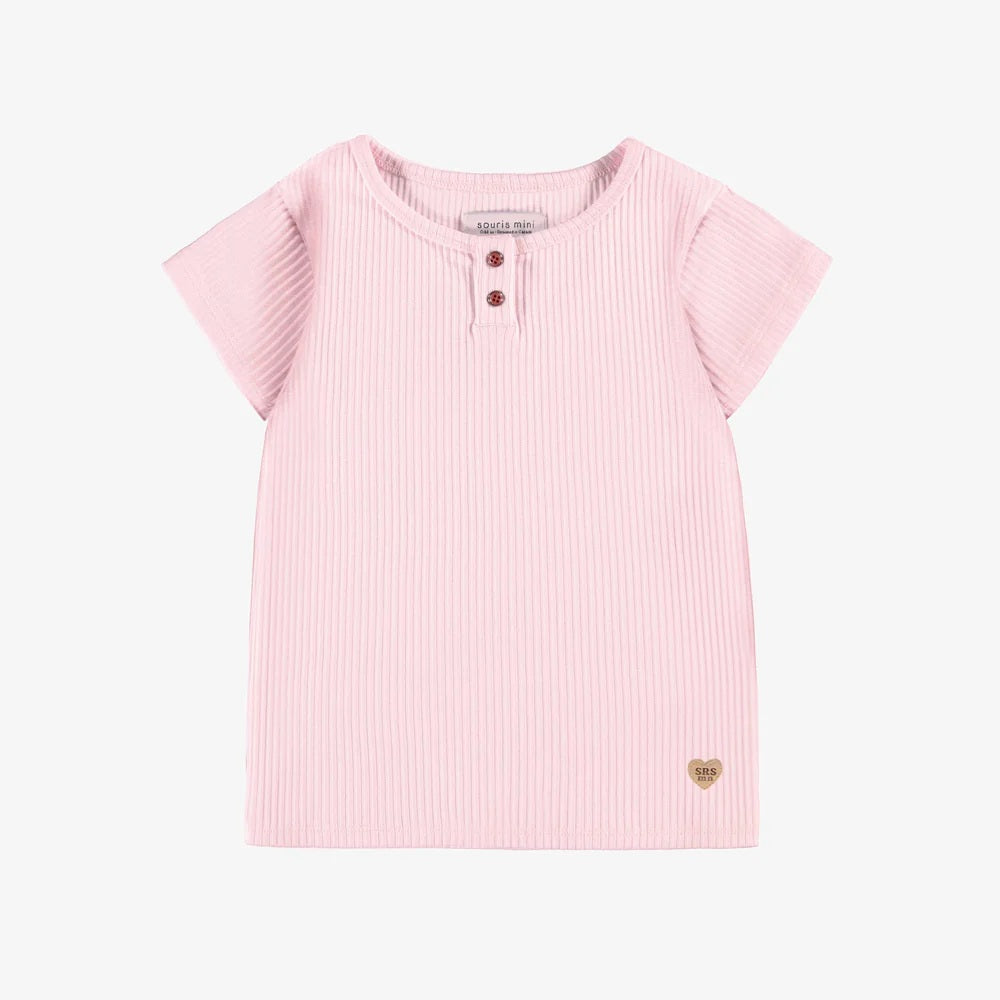 Pink T-Shirt In Irregular Rib Knit