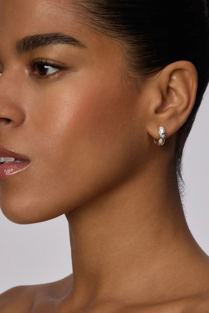 Starburst Sparkle Reversible Hoop Earrings in White