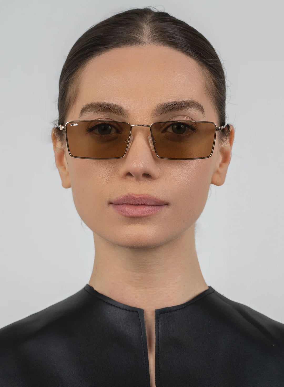 gold square metal sunglasses with brown lens