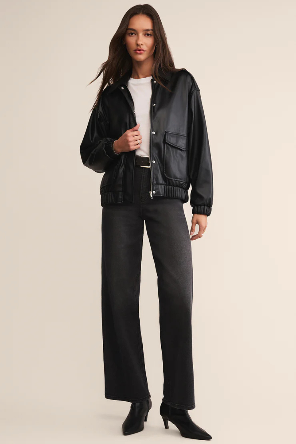 Idols Faux Leather Bomber Jacket