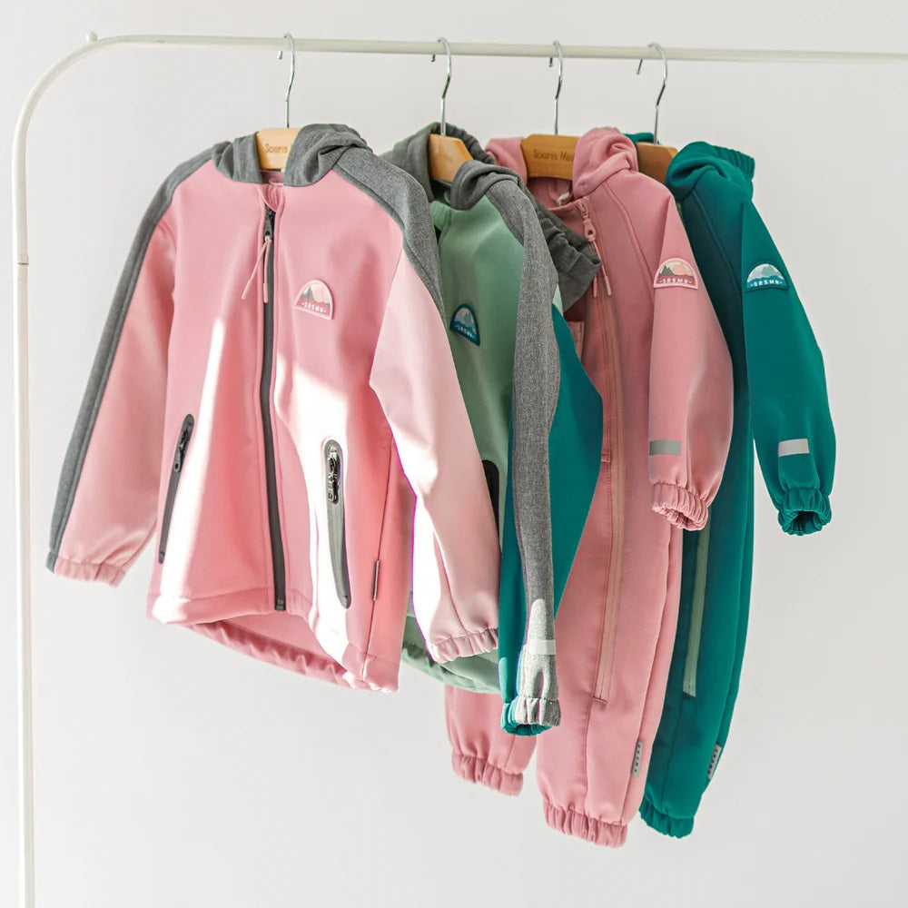 Pink and gray soft shell coat