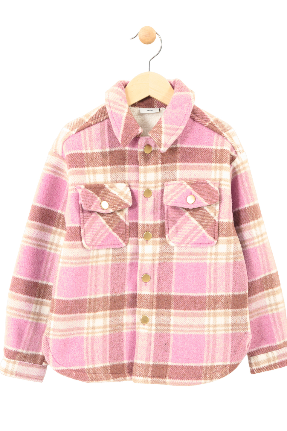Pink Plaid Shacket with Faux Sherpa Lining