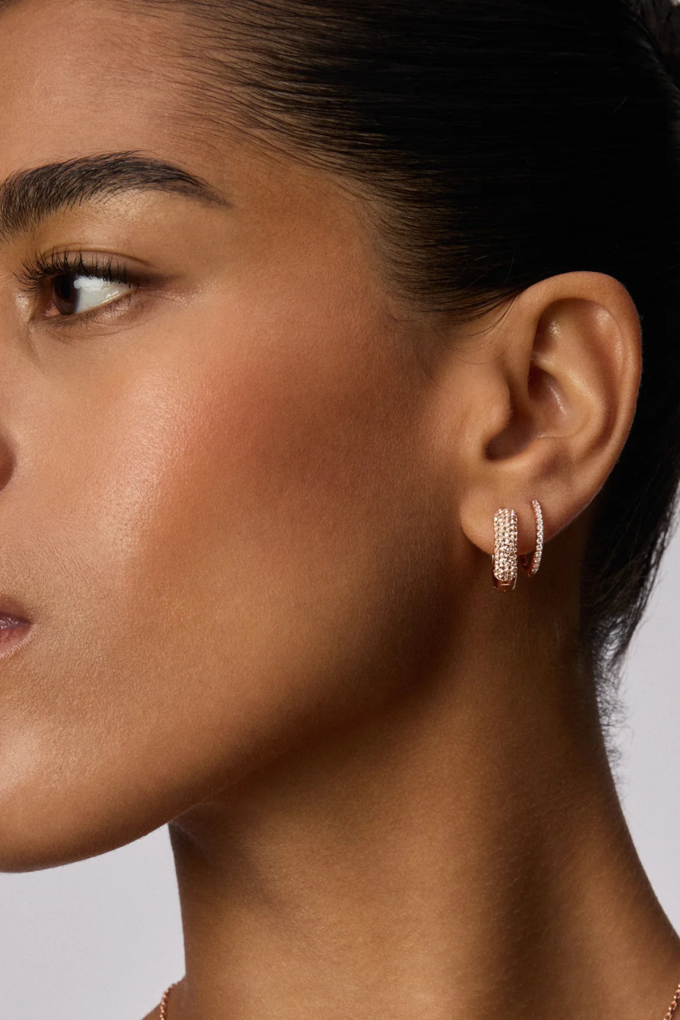 Starburst Sparkle Reversible Hoop Earrings in Rose Gold