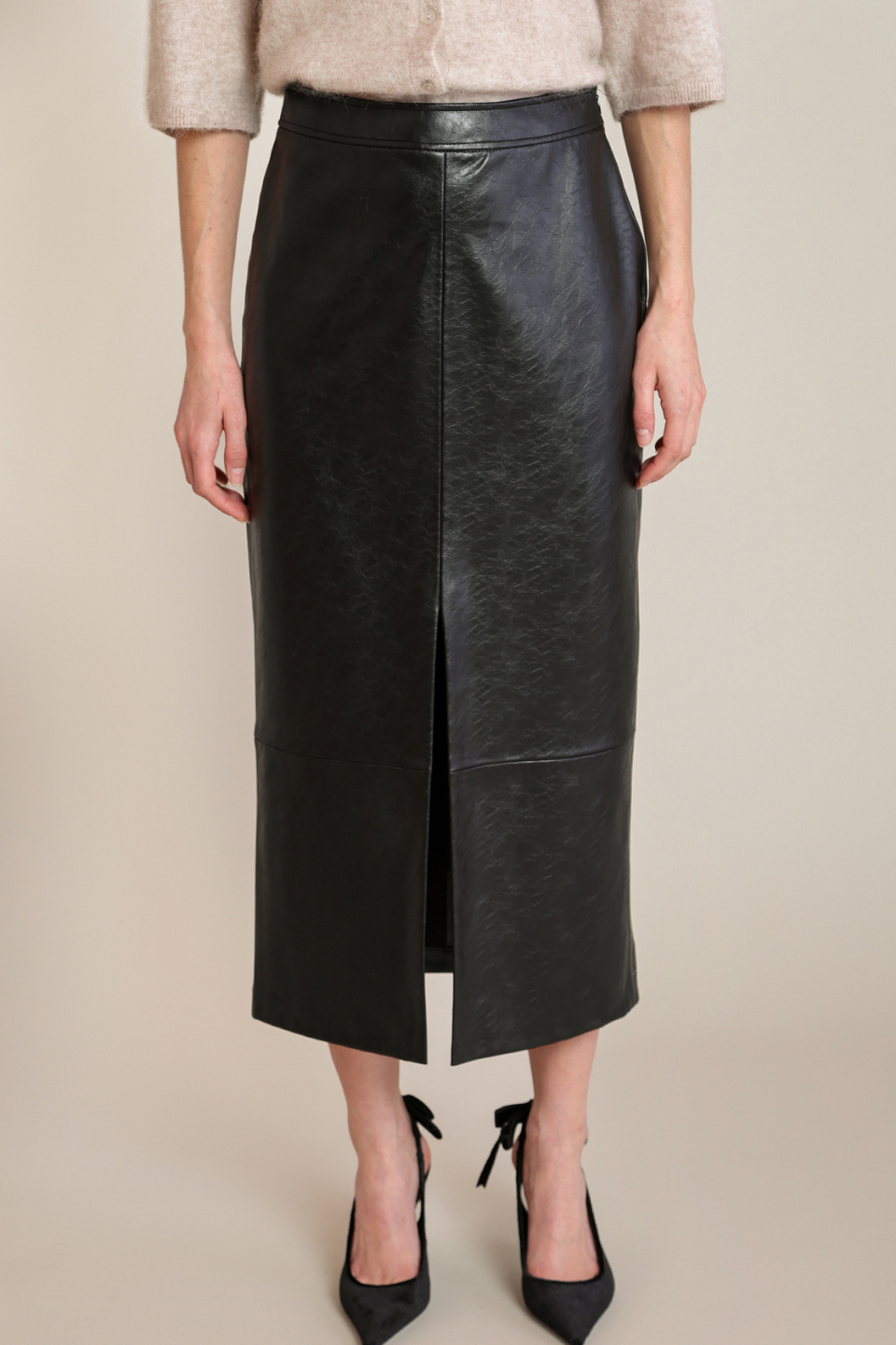 Black Tape Margot Faux-Leather Midi Skirt