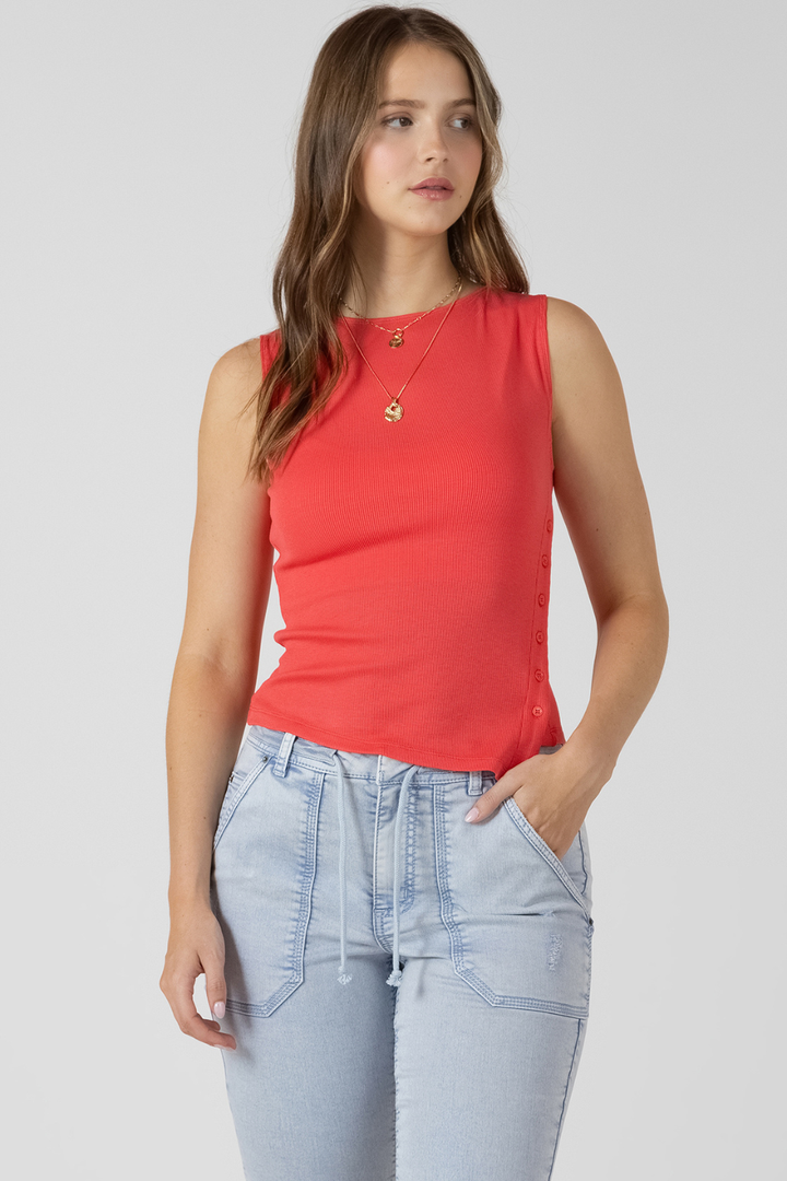 Dex Mina Asymmetrical Button Tank - Hot Peppers Clothing