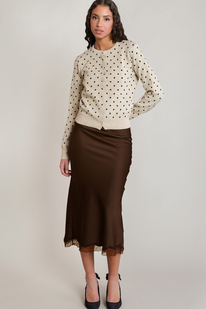 Dex Greta Satin Lace Midi Skirt
