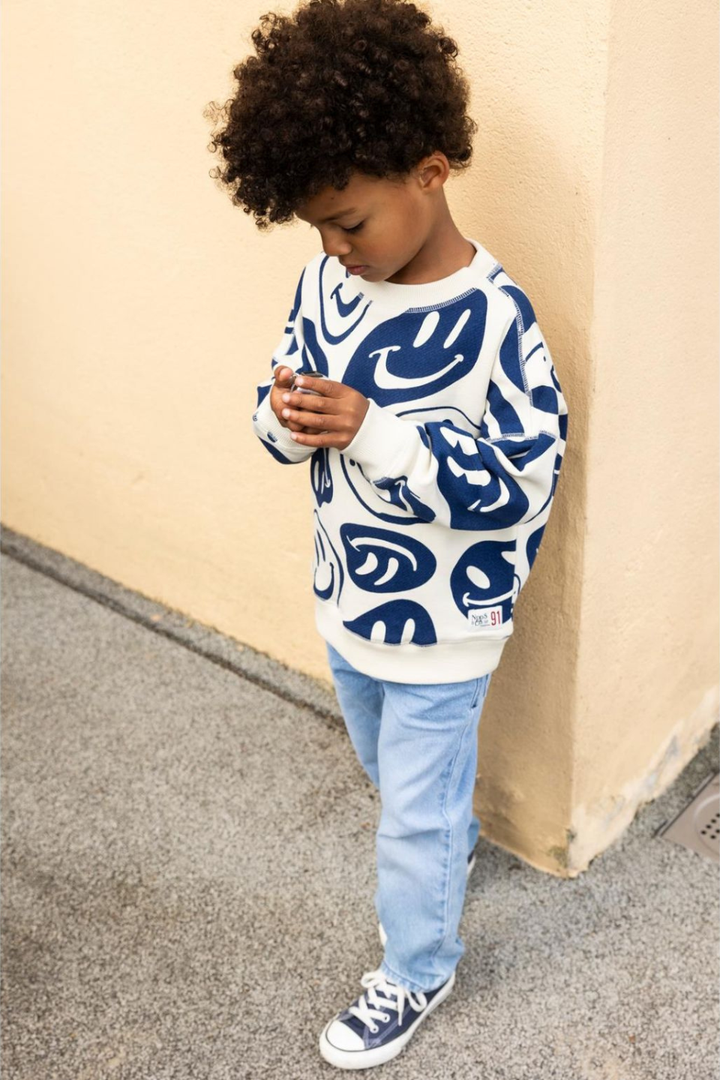 Smiley Print Sweater - Hot Peppers Clothing