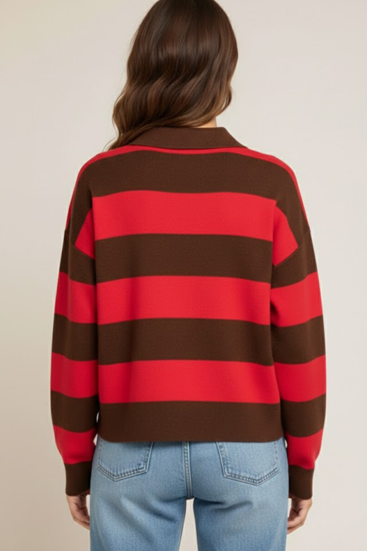 Black Tape Noelle Striped Knit Polo Shirt