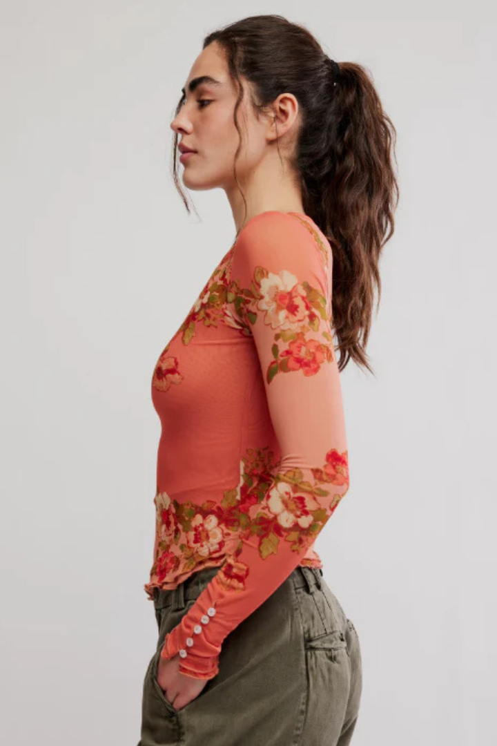 Free People Lilly Printed Long Sleeve Top FREE PEOPLE