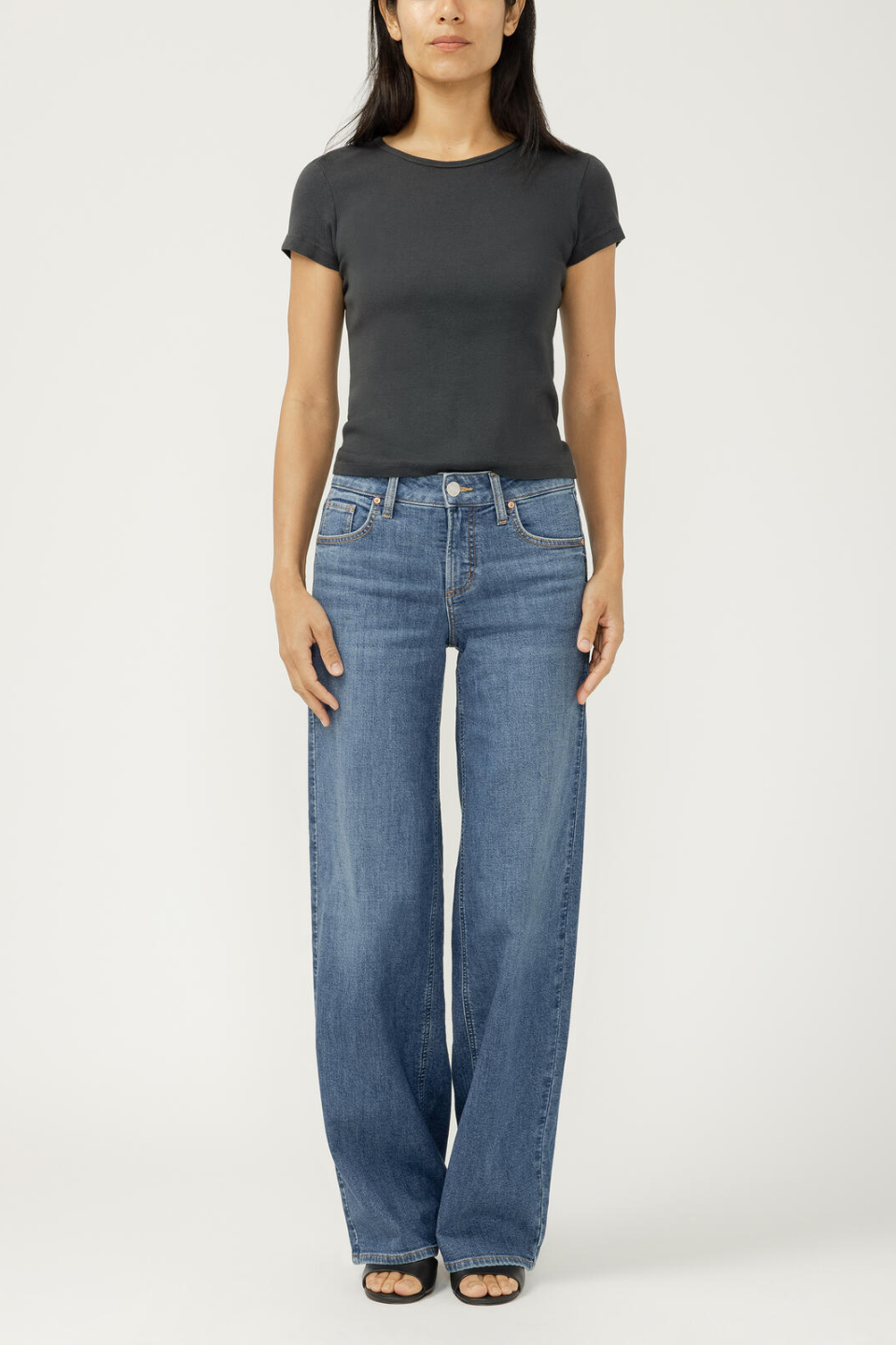 Silver Suki Mid Rise Wide Leg Knit Flex Jeans