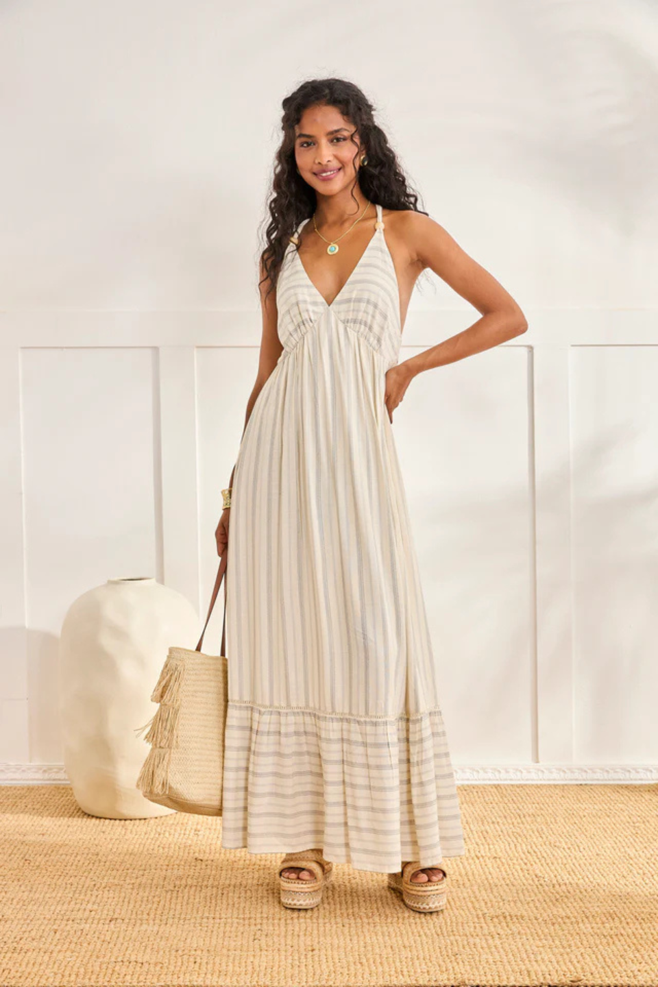 NKNnekane MIXED STRIPED LONG DRESS - Hot Peppers Clothing