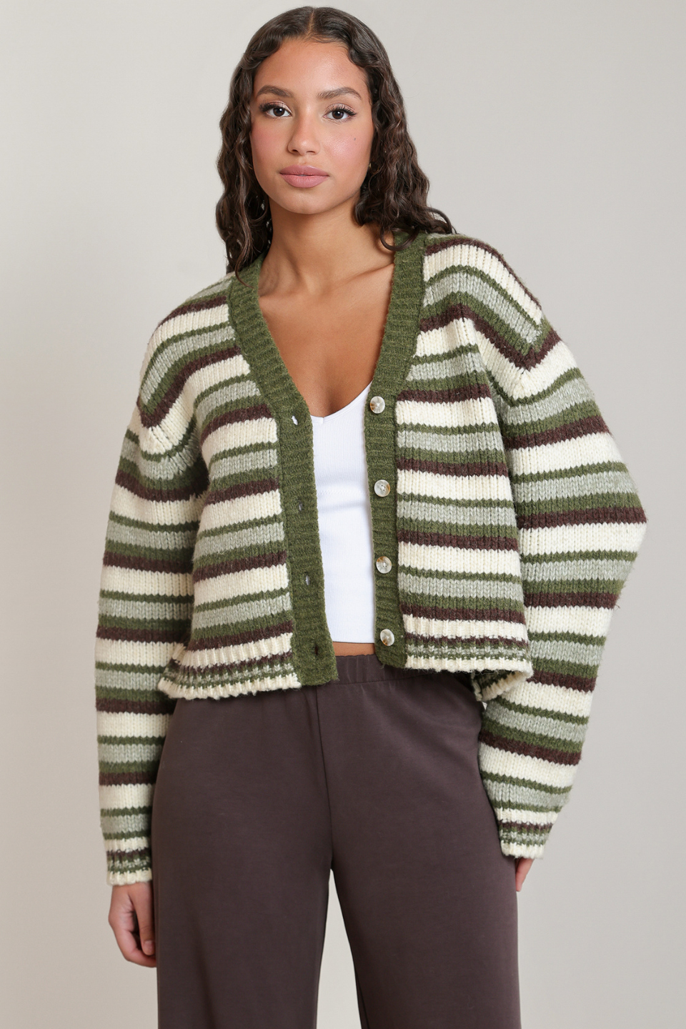 Dex Mabel Striped Button-Front Cardigan