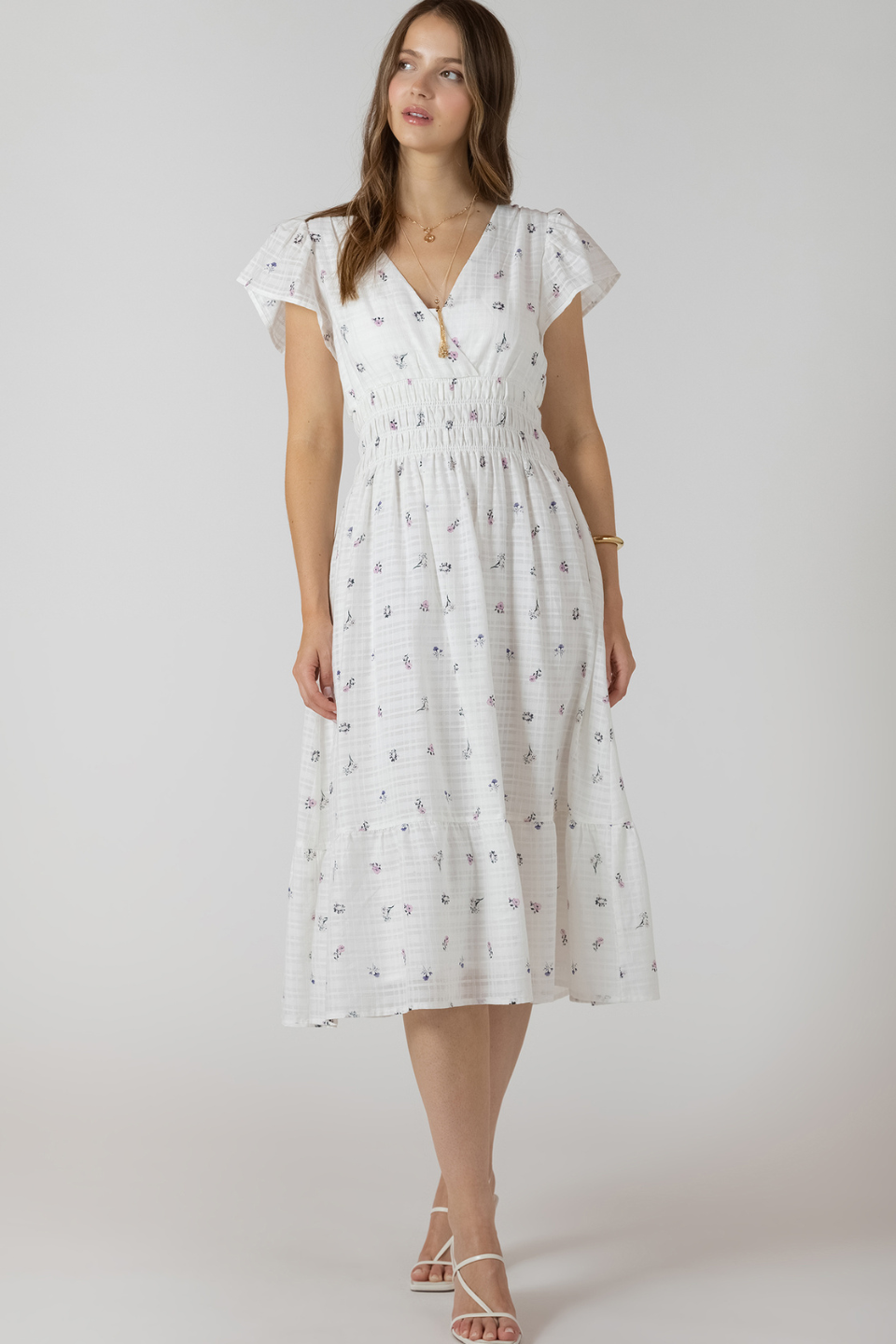 Dex Aster Wrap Front Tiered Midi Dress - Hot Peppers Clothing