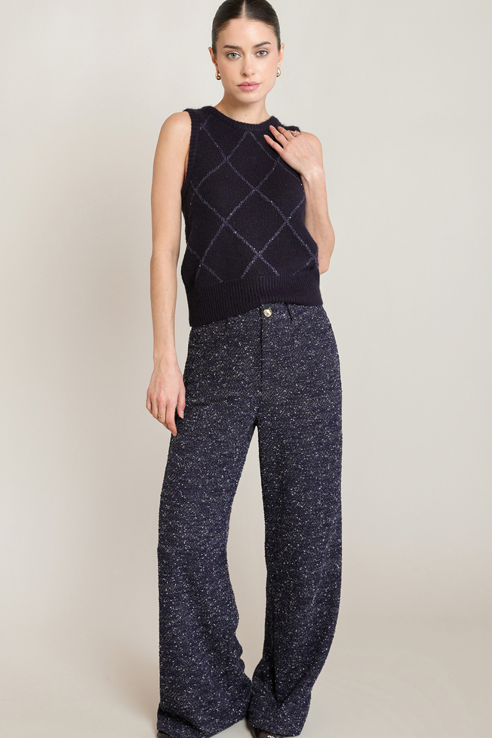 Black Tape Sinclair Bouclé Wide-Leg Pant