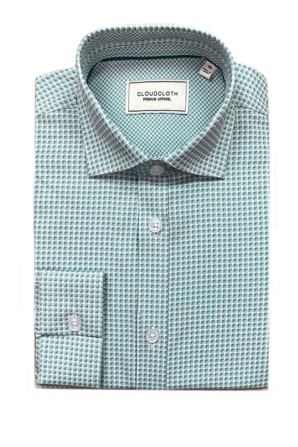 Cloud Cloth 4-Way Stretch Squares Print Dress Shirt in Green