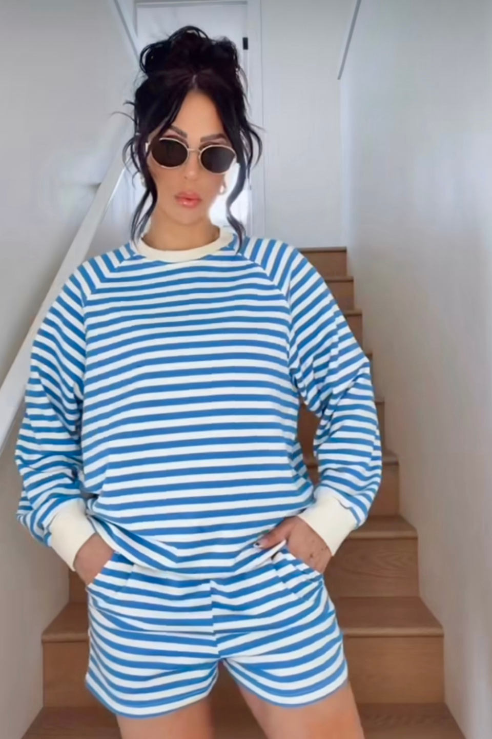 BRUNETTE The Label Striped Core Short in Blue with Cream - Hot Peppers Clothing
