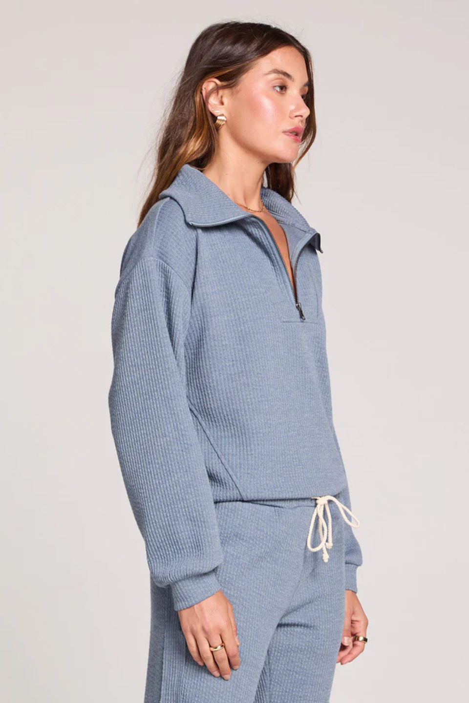 SALTWATER LUXE Half Zip Worn Blue Seam Pullover - Hot Peppers Clothing