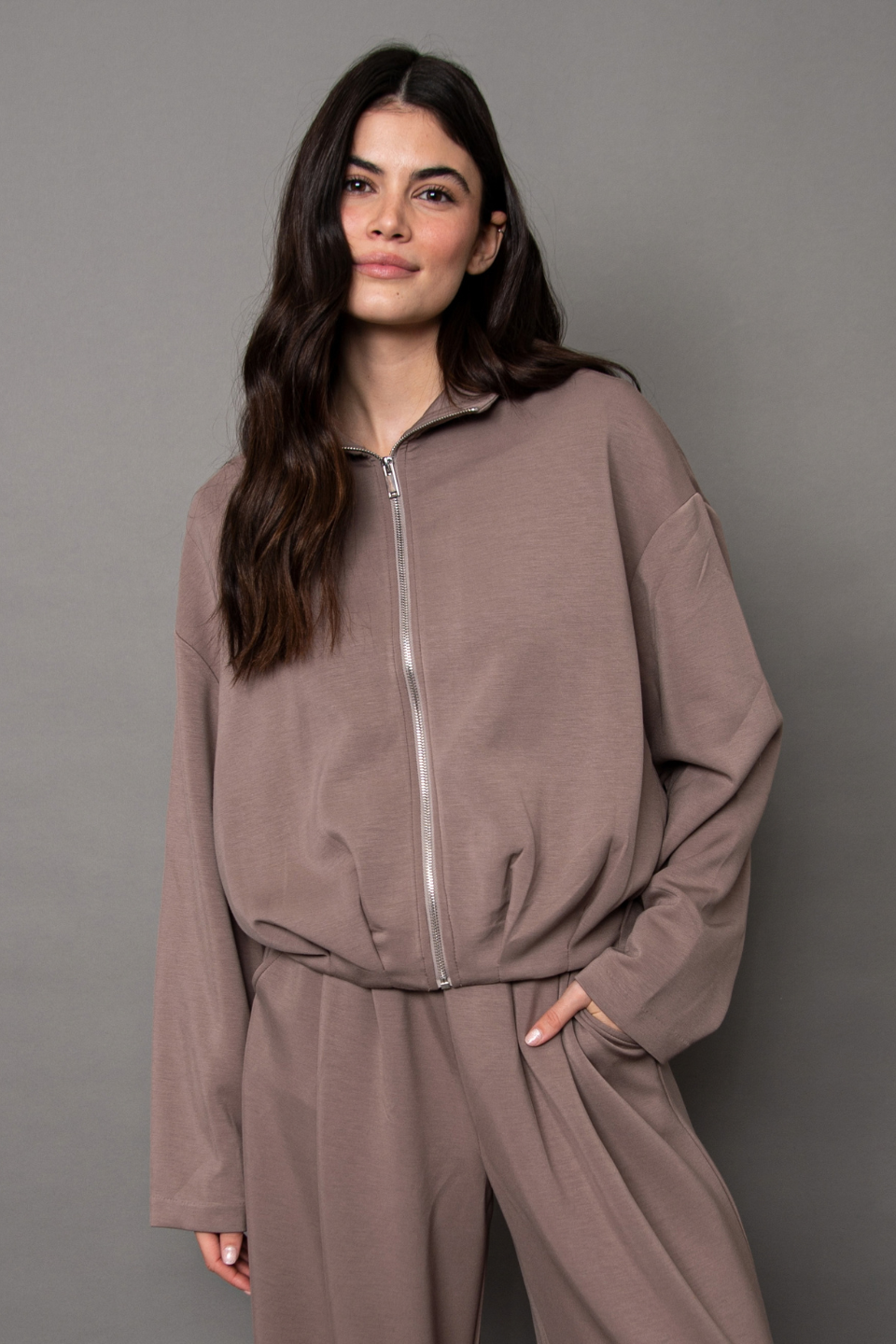 RD Style Midora Signature Soft Knit Zip Up Bubble Top