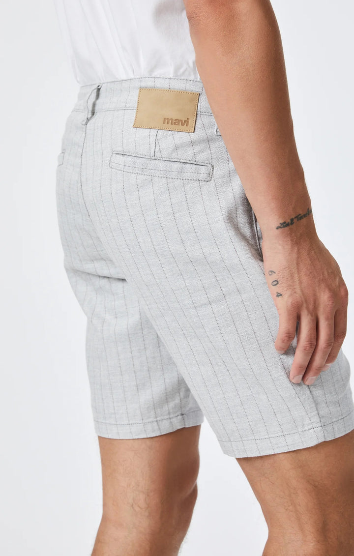 Noah 9" inseam Shorts | Grey Linen Stripe