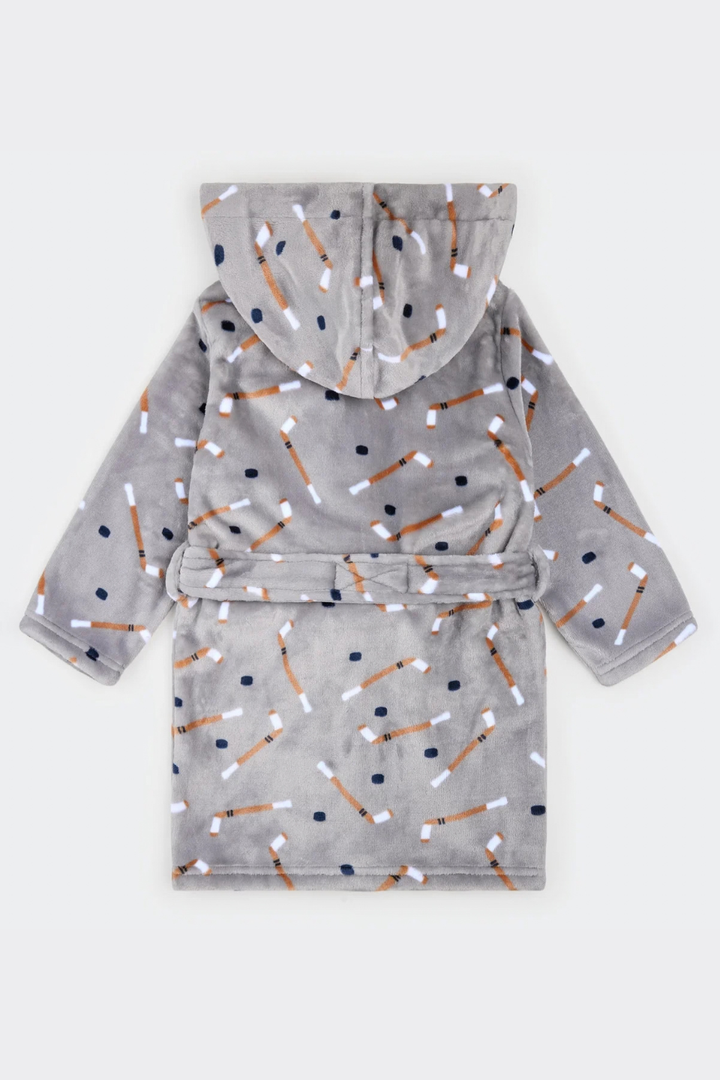 Petite Lem Slapstick Print on Grey Plush Robe