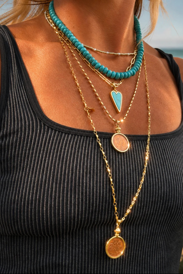 DBL Designs Double-Sided Turquoise &amp; White Raving Heart Necklace
