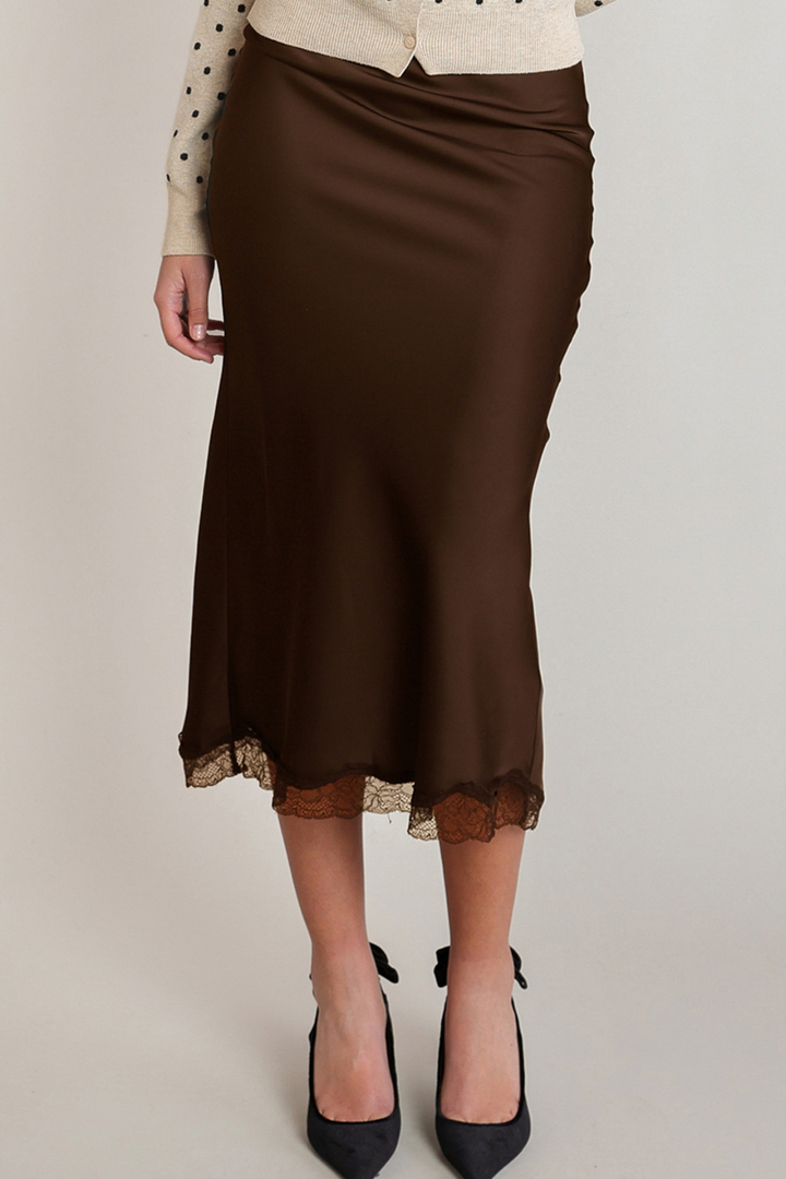 Dex Greta Satin Lace Midi Skirt