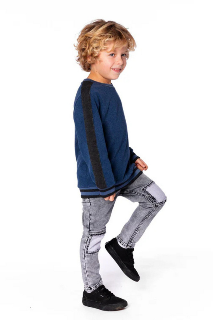 Dark steel blue ribbed knit sweatshirt