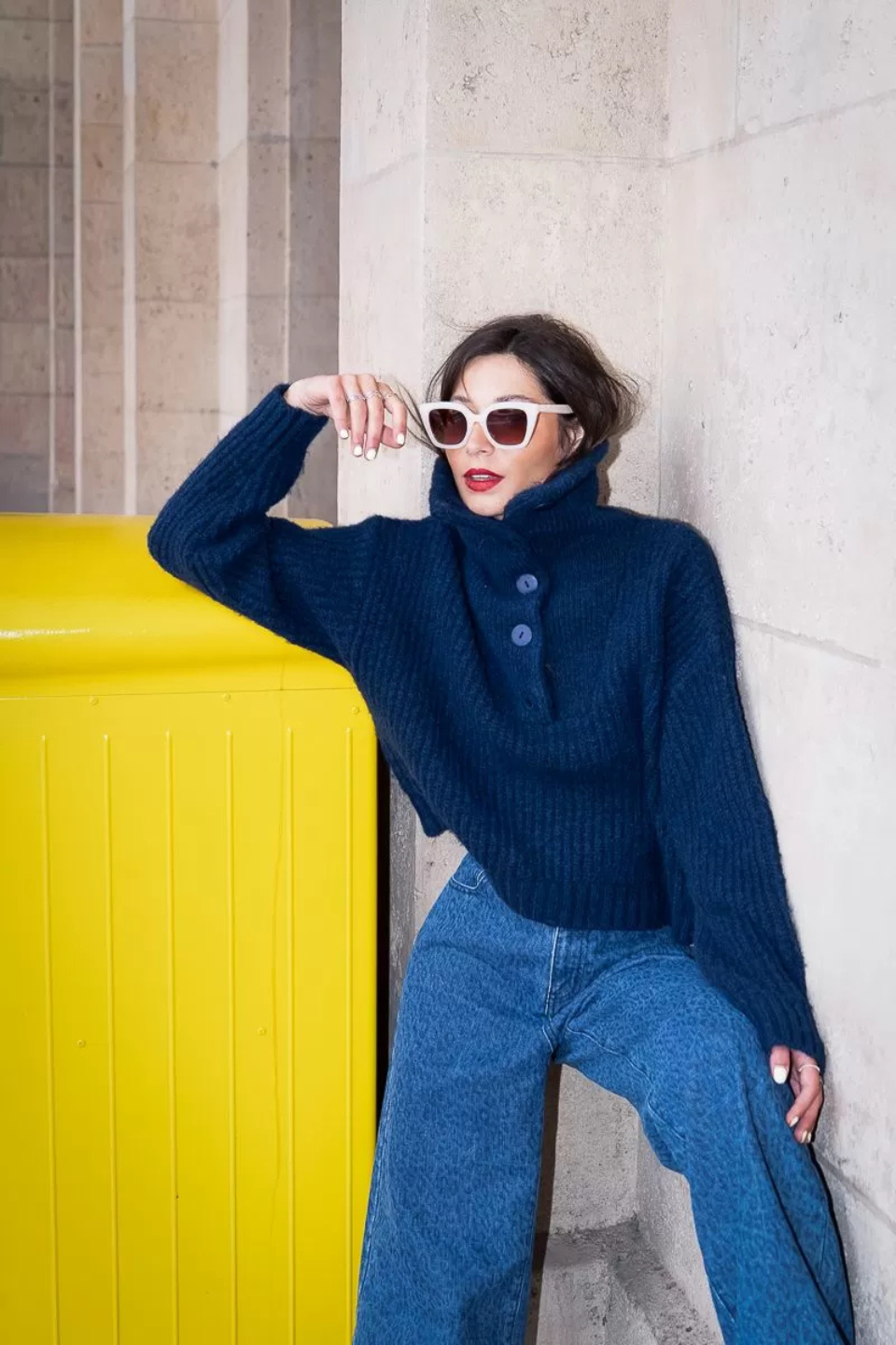 Buttoned trucker sweater