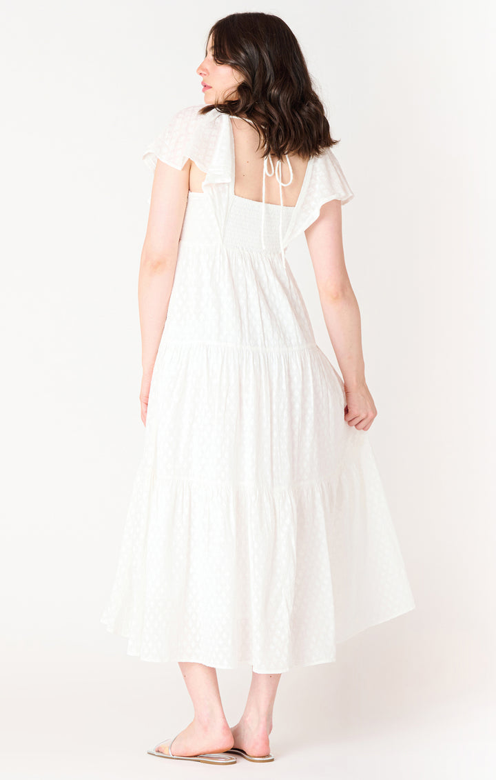 Tie-Back Flutter-Sleeve Midi Dress