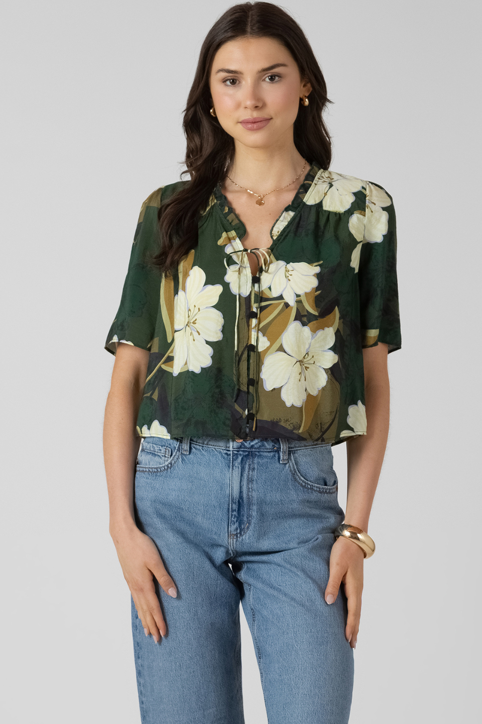 Dex Jae Button Front Ruffle Trim Blouse - Hot Peppers Clothing