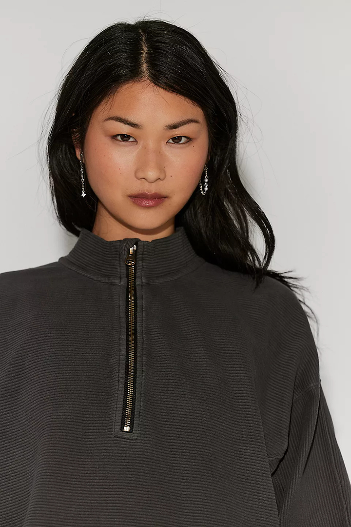 We The Free Celeste Black Quarter Zip FREE PEOPLE