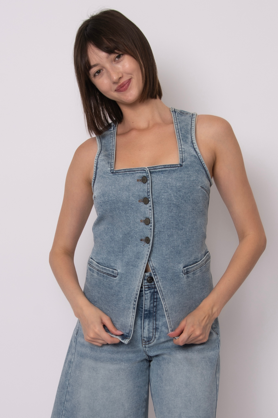 Rd Style Vesta Stretch Denim Button Up Vest Rd Style