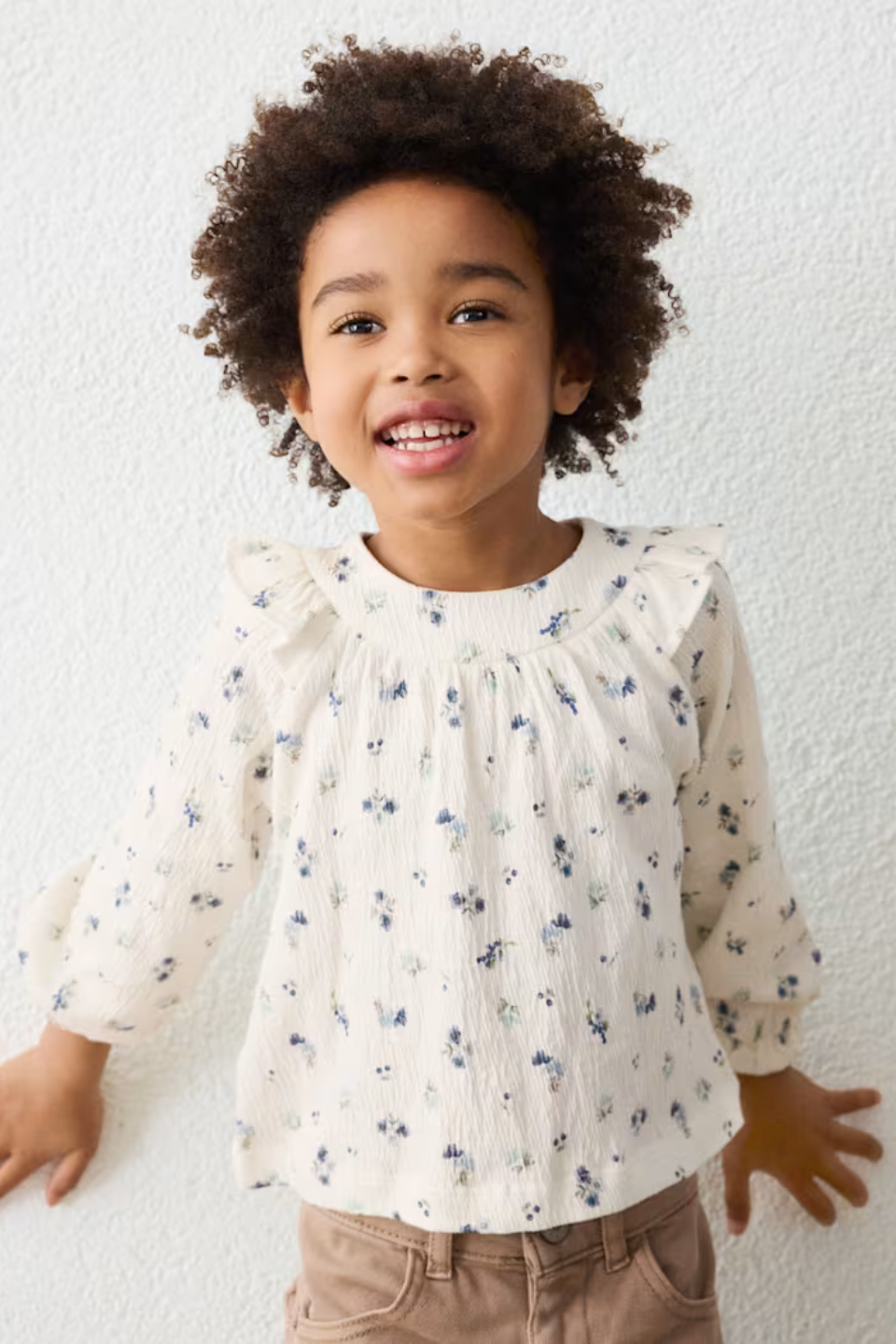 Mayoral Girl Floral Crinkle Cotton Blouse