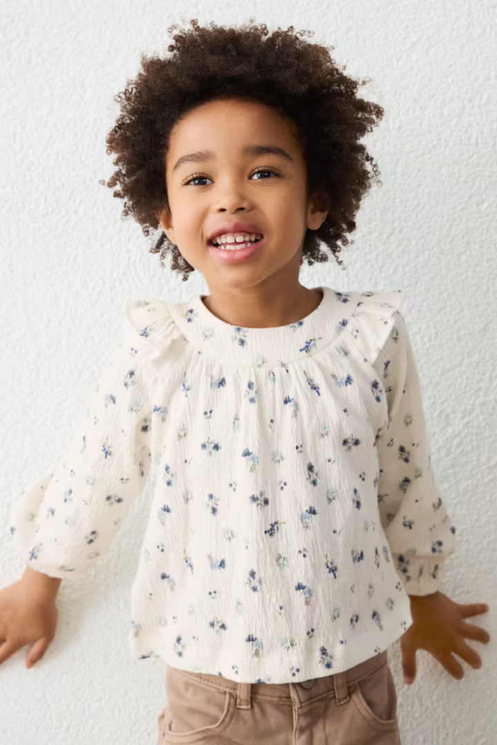 Mayoral Girl Floral Crinkle Cotton Blouse