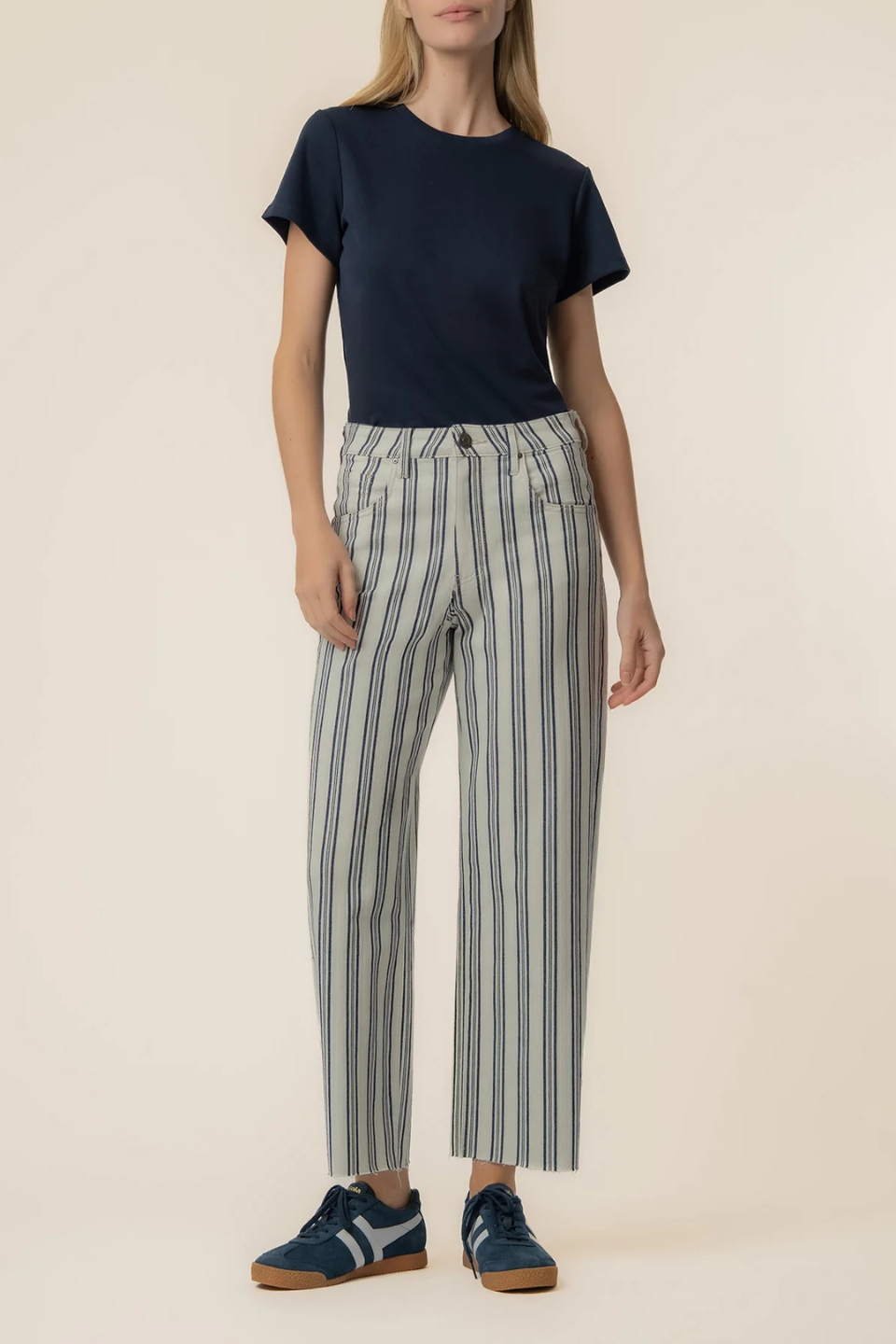 Gwen Stripe Twill High Rise Wide Straight Leg in Navy/Ivory KUT