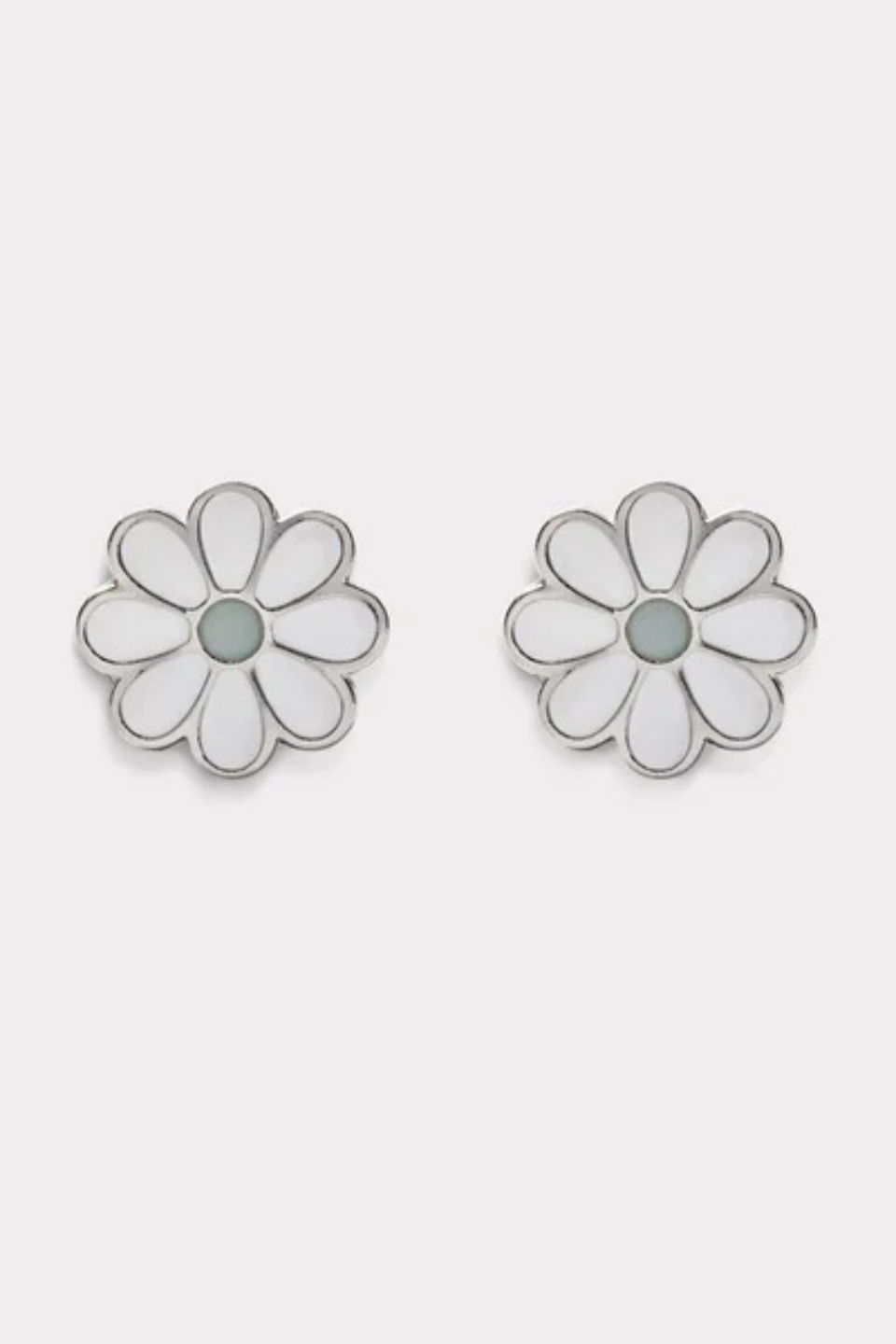 BIZOU Mini Silver Earrings with White Flowers in Stainless Steel BIZOU