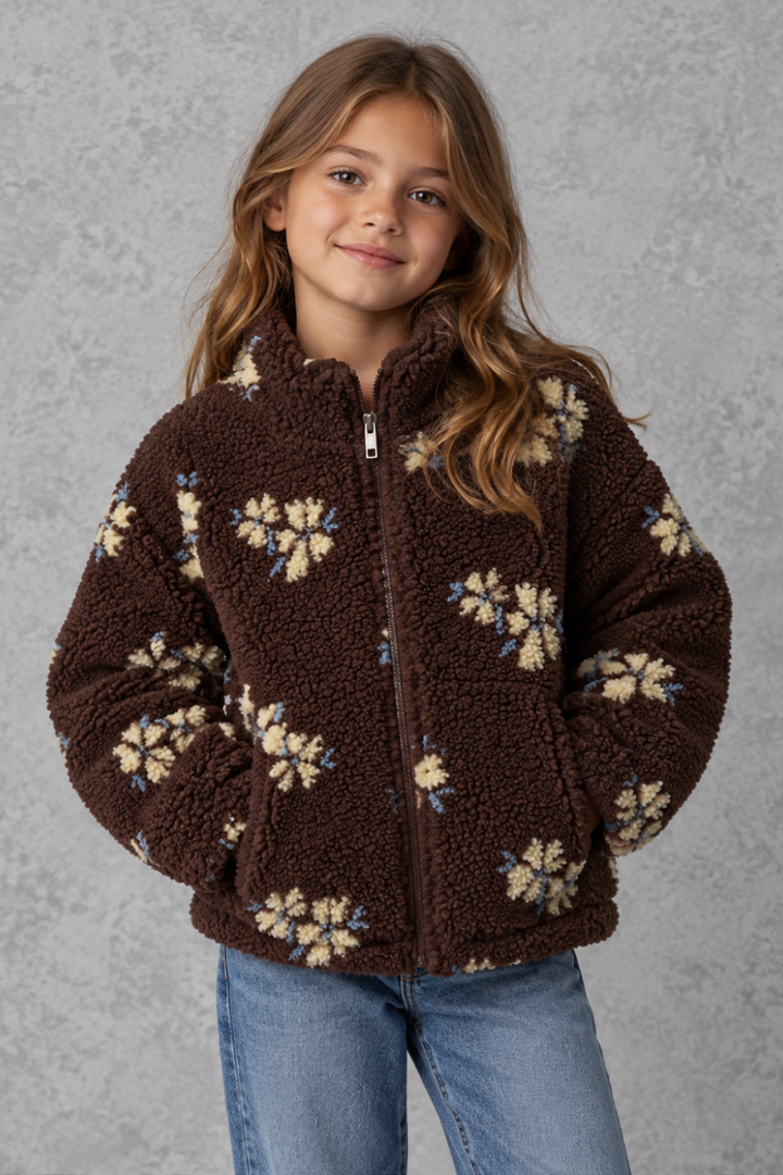 Brunette The Label Kids Floral Sherpa Jacket