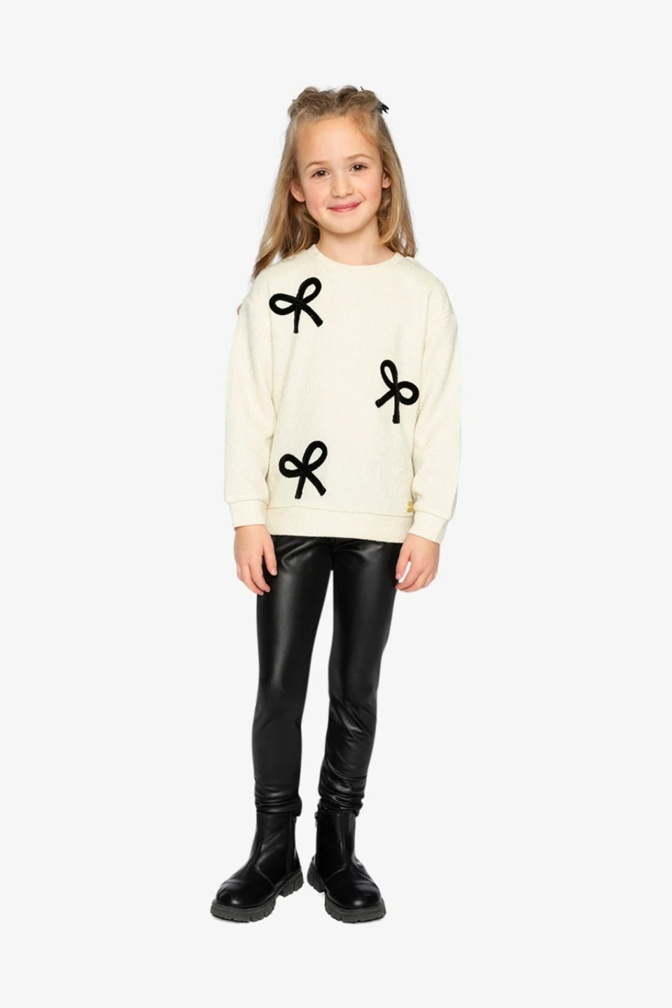 Deux Par Deux Sweatshirt With Bows Beige And Black