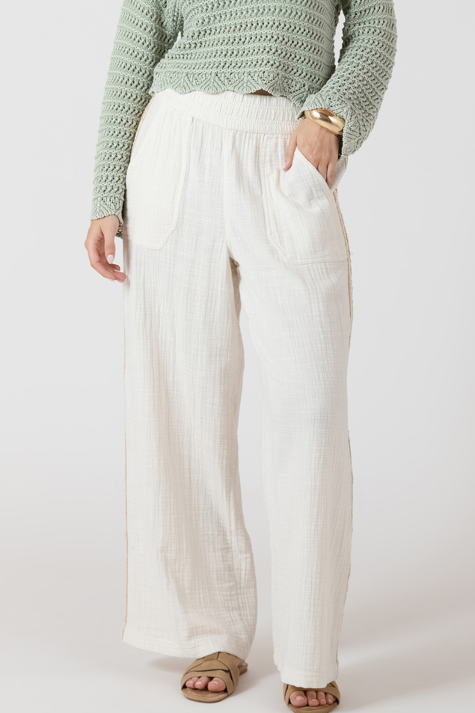 Dex Fallon Crochet Trim Wide Leg Pant - Hot Peppers Clothing
