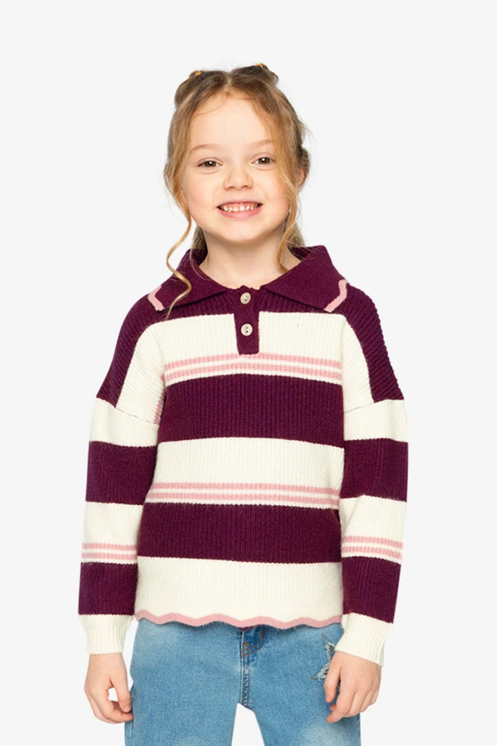 Deux Par Deux Scalloped Collar Sweater Red And White Stripes