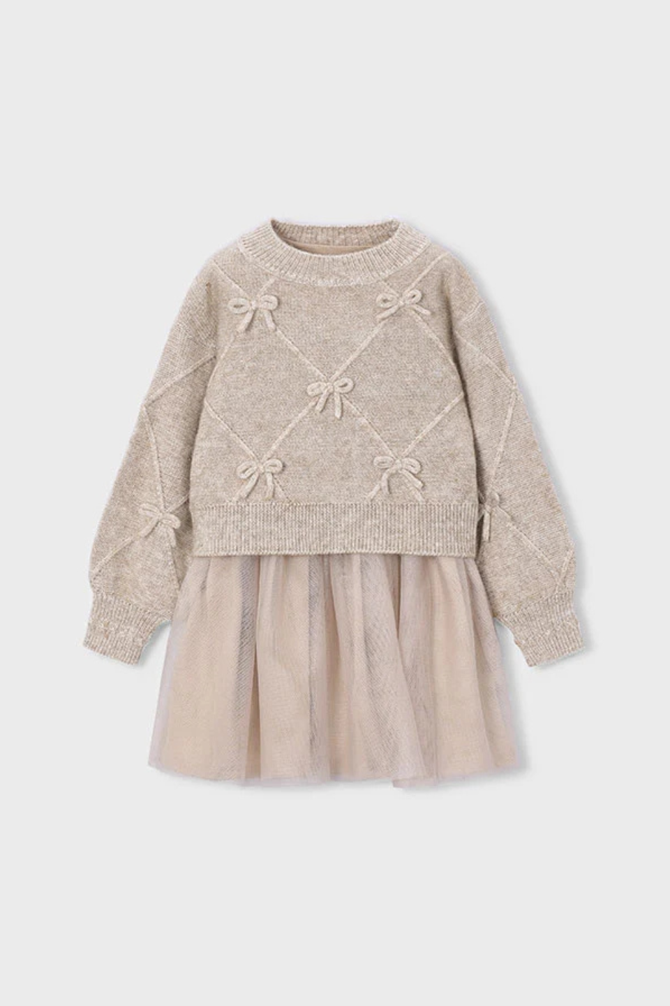 Mayoral Girl Mixed Knit Dress With Bows
