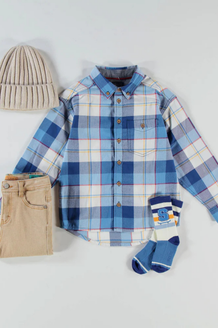 Blue plaid shirt