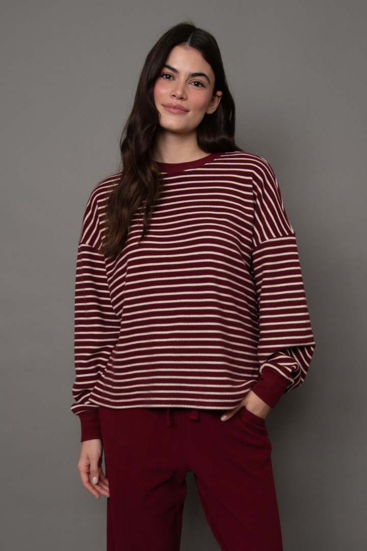 RD Style Colbert Striped Cozy Waffle Long Sleeve Top