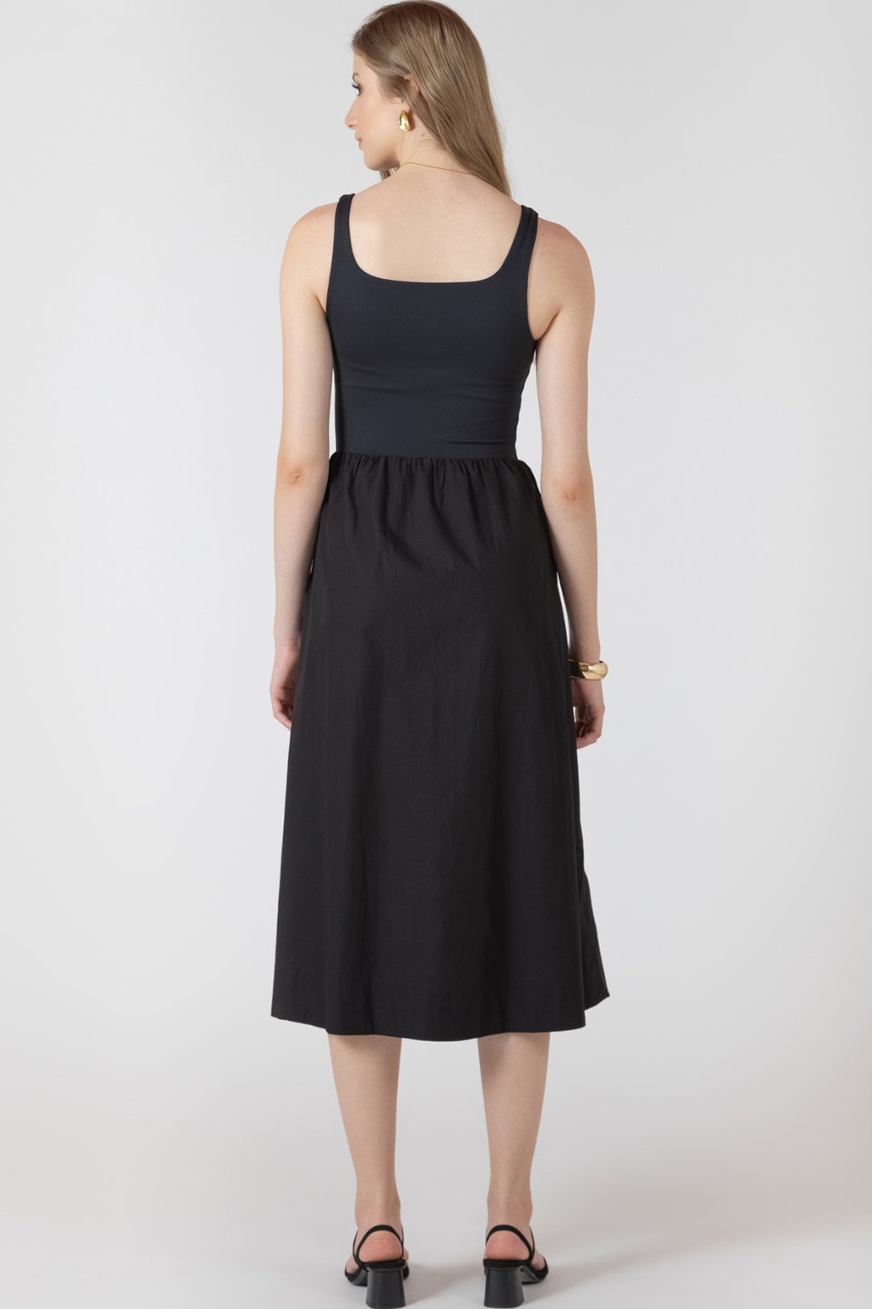 Black Tape Verity Mixed Fabric Midi Dress - Hot Peppers Clothing