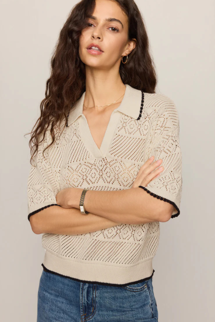 Z Supply Denman Crochet Polo Sweater