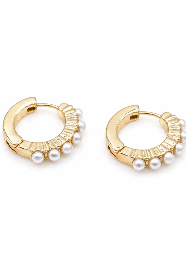 Bizou Textured gold huggie earrings &amp; inlaid pearls