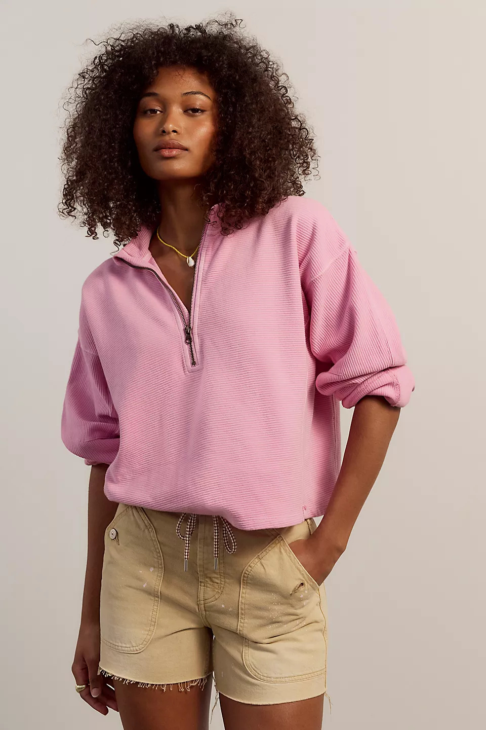 We The Free Celeste Hummingbird Pink Quarter Zip FREE PEOPLE