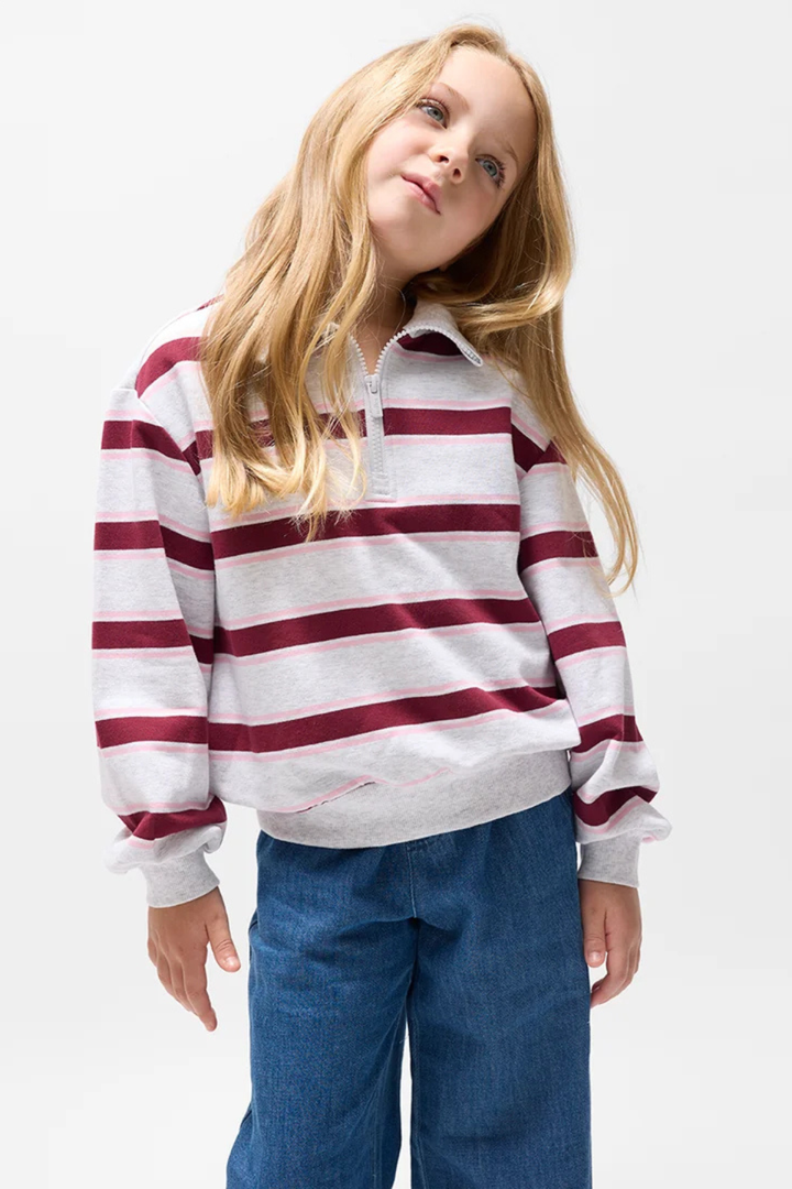 Miles The Label  Stripe Collared Quarter Zip Pull-Over